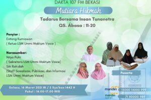 Perbaikan Bacaan Al-Quran Insan Tuna Netra Bersama LSM Ummi Maktum Voice (Makhroj Huruf Fa)