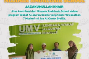 Sinergi Kebaikan Bersama Nizamia Andalusia School dalam Program Wakaf Al-Quran Braille